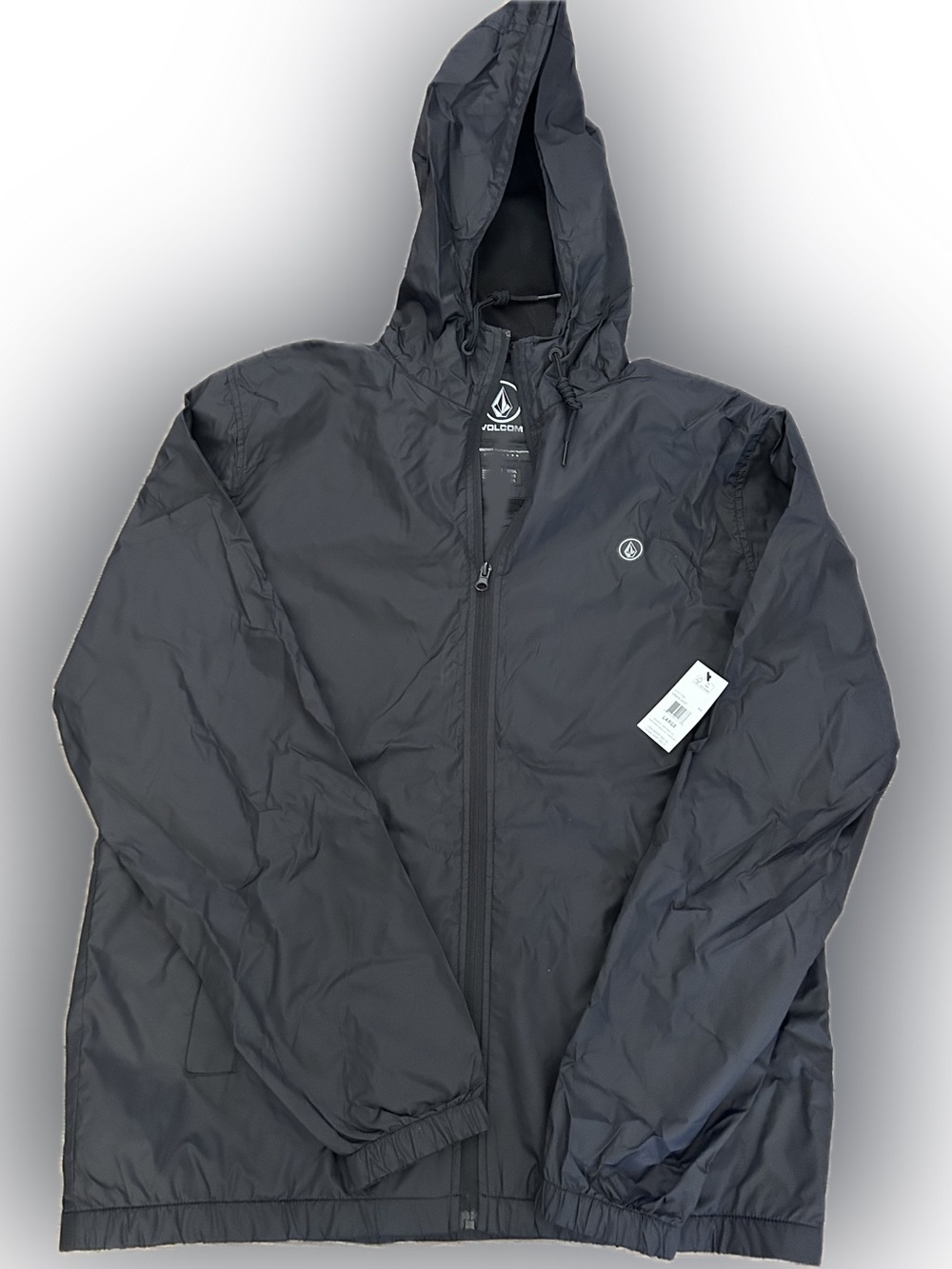 Volcom Men's Black Hooded Windbreaker Jacket with Logo